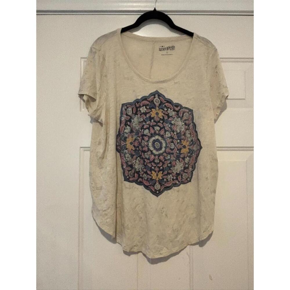 Women's sz L Lucky Brand floral short sleeve shirt‎ #950